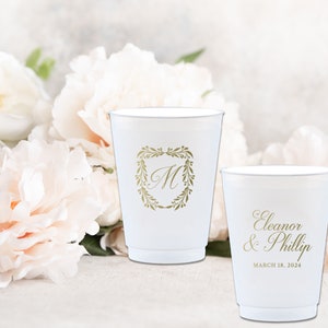 Monogram Frost-Flex Shatterproof Cups, Personalized Shatterproof Wedding Cups, Custom Printed Clear Frost-Flex Cups