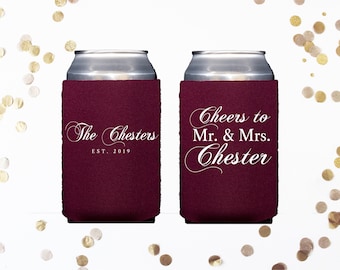 Personalized Can & Bottle Coolers with Wreath Border, Custom Can Cooler, Personalized Can Cooler, Custom Wedding Favor, Personalized Favors