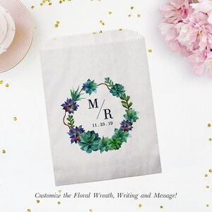 Set of 25 Personalized Custom Greenery Wedding Favor Treat Bags - Candy Buffet, Donuts, Cookies, Popcorn - Wedding, Bridal, Baby Shower