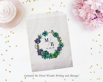 Set of 25 Personalized Custom Greenery Wedding Favor Treat Bags - Candy Buffet, Donuts, Cookies, Popcorn - Wedding, Bridal, Baby Shower