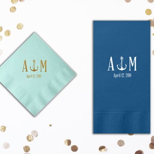 Personalized Party Napkins - Anchor Napkin - Nautical Cocktail Napkin, Foil Stamped, Party Decor, Bridal Shower, Engagement