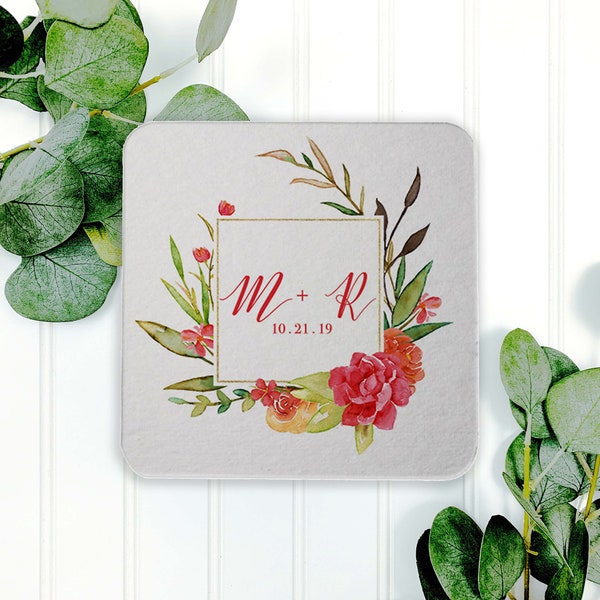 Full Color Coaster Personalized Wedding Coaster, Full Color Bar Coaster, Custom Coaster, Wedding Logo Coaster with floral monogram