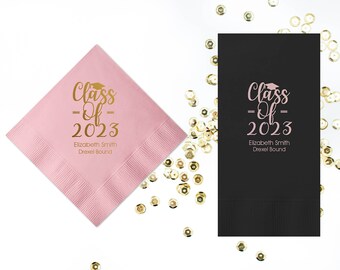 Custom Graduation Napkins, Class of 2024 Personalized Graduation Cocktail Napkins -Beverage, Luncheon, Dinner, and Guest Towels