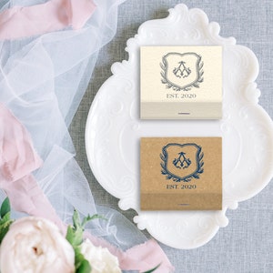 Wedding Matchbooks with crest monogram - Wedding Favors, Wedding Matches, Wedding Decor, Custom Matchbook, Shower Favor, Foil Printed