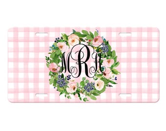 Personalized License Plate, Monogram Car Plate, Front Car Plate, Vanity Tag, License Plate for Women, Pink Purple Coral