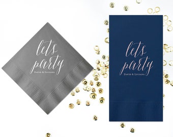 Wedding Bar Napkins Personalized Napkins for Wedding Cocktail Napkins Engagement Party Napkins Lets Party Napkins Custom Beverage Napkins