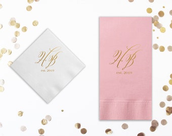 Personalized Wedding Monogram Napkins, Custom Napkins, Gold Foil Printed Napkins, Silver Foil Printed Napkins, Cocktail Napkins