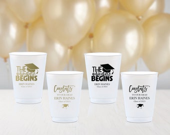 Graduation Decorations 2024 - Personalized Plastic Cups - Graduation Party Cups - Class of 2024 - Custom Party Favors The adventure Begins