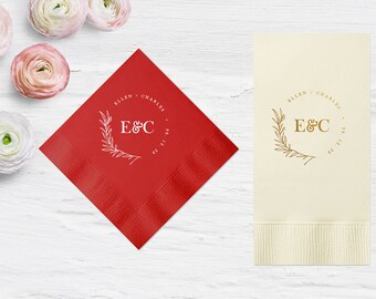 Modern Monogram Napkins, Last Name Wedding Napkins, Gold Foil Napkins, 3 Ply Cocktail Napkins, Personalized Napkins, Wedding Reception