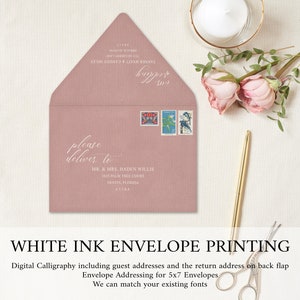 Black or white ink 5x7 envelope printing - choose your envelope color: Navy, Black, Green, Red,