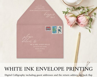 Black or white ink 5x7 envelope printing - choose your envelope color: Navy, Black, Green, Red,