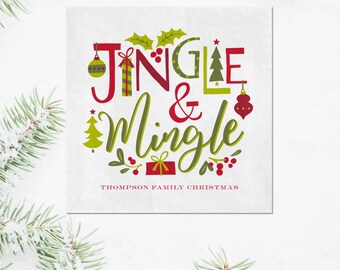 Personalized Happy Holiday Napkins - Beverage and Luncheon Sizes - Holiday Party Decor - Christmas Party Lunch Napkins, Guest Towels