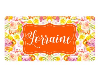 Tropical Floral Monogram License Plate, Bright Colors Car Tag, Custom License Plate, Personalized License Plate, Keychain, Coasters
