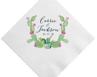 Geo Greenery Wedding Napkins | Bridal Shower Napkins | Rehearsal Dinner | Full Color Napkin | Blush Pink Napkins