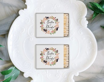 Set of Personalized Wedding matchboxes - "The Perfect Match" Matchboxes, Burgundy Watercolor Floral Matches for wedding