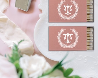 Custom Matchboxes with Heart Wreath - Elegant Wedding Favors, Wedding Matches, Wedding Decor, Personalized Matches, Rustic Wedding
