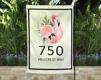 Flamingo Address Garden Flag, Rustic garden flag, Street Address Flag, Custom yard marker, Monogram Flag, Flag with address, Last name flag