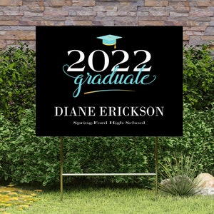 Senior Yard Sign | Graduation Yard Sign | 2025 Graduation Hat and Script Yard Sign | Yard Signs for Graduation | Customize colors & message