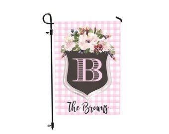 Spring Garden Flag, Spring Garden Flag, Summer Garden Flag, Porch Decor, Entry Flag, Yard Decor, Housewarming Gift, Floral Crest with Name