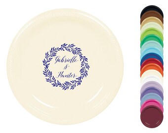Custom Printed Plates - Contemporary Monogram party plates - Dessert, Appetizer, 7 inch, Paper or Plastic, Wedding, Anniversary, Shower