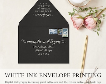 Black or white ink 5x7 envelope printing - choose your envelope color: Navy, Black, Green, Red,