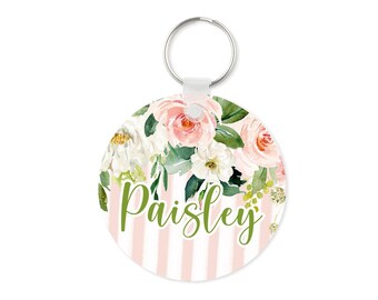 Personalised Name Keyring, Custom Name Initial Keyring, Floral Name Keyring, Birthday Keyring, Birthday Gift, Custom Initial Gift, Keyring