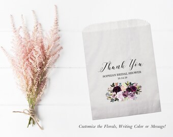 Thank You Purple Floral Bridal Shower Favor Bags for wedding, Personalized Bridal Shower Candy Bags, Bridal Shower Favor, Wedding Shower