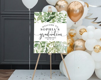Editable Graduation Party Welcome Sign, Greenery Welcome, Grad Party, Editable, Graduation Decorations, Instant Download, Garden Greens