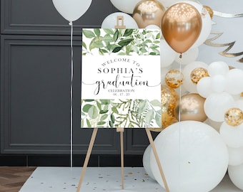 Editable Graduation Party Welcome Sign, Greenery Welcome, Grad Party, Editable, Graduation Decorations, Instant Download, Garden Greens