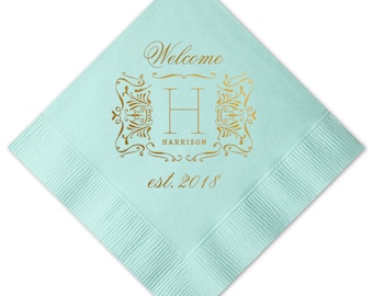 Monogrammed Napkins, Custom Wedding Napkins, Cocktail Napkins, Wedding Favors, Party Napkins, Personalized Napkins, Bar Napkin, Napkin 299