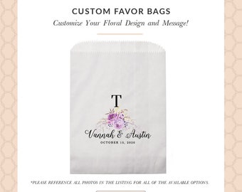 Wedding Favors - Custom Printed Favor Bags - Recycled Wedding - Treat bag Goodie Bag - Bridal Shower Favors- 25 pack with purple flowers