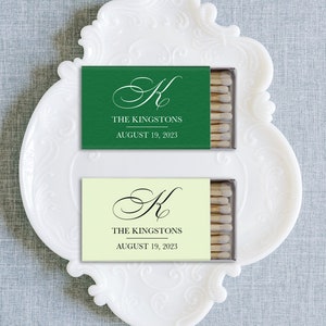Custom Initials Match Boxes - Contemporary Leaf Monogram - Party Favors, Foil Stamped Matches, Personalized Matchboxes, Reception Decor