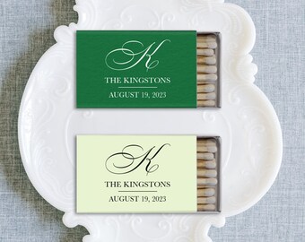 Custom Initials Match Boxes - Contemporary Leaf Monogram - Party Favors, Foil Stamped Matches, Personalized Matchboxes, Reception Decor