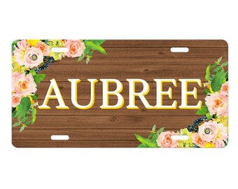 Monogram License plate, Yellow floral, monogram car tag, personalized, frame, keychain, coaster, Sweet 16 Gift, Grad Gift