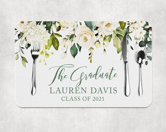 White Floral Graduation Paper Placemats Class of 2024 Decorations Tableware Disposable Personalized Placemats - Printed & Shipped Grad 2024