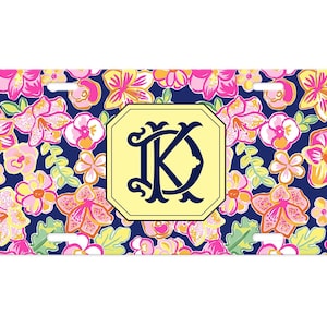 Personalized Pink Preppy License Plate - Monogram License Plate - Custom Front License Plate -Personalized Floral Car Accessories for Women