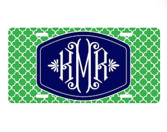 Front Car Tag, Vanity Plate, License Plate, Personalized Tag, Monogram Front Plate, Green Navy blue