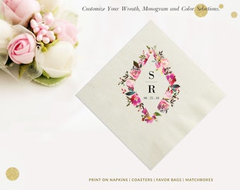 Floral Beverage Napkins, Cocktail Napkins, Personalized Paper Napkins, Watercolor Flowers 3 Ply Napkins