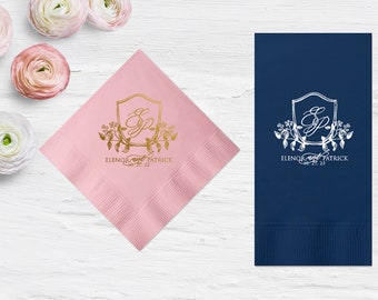 Wedding Cocktail Napkins Personalized Monogram Napkins Custom Beverage Napkins for Wedding Favors Monogrammed Engagement Party Napkins