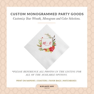 Wedding Greenery Beverage Napkin Ivory Cocktail Napkins Personalized Paper Napkins, Watercolor Greenery 3 Ply Napkins