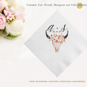 Wedding Greenery Personalized Cocktail Napkins, Watercolor Greenery 3 Ply Paper Beverage Napkins, Boho Wedding, Outdoor Wedding Western