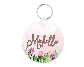 Monogram Cactus Keychain - Personalized Keychain with name - Custom Keychain - Monogram Gift - Colorful Keychain - Monogrammed Key Fob