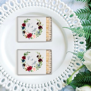 Floral Design Handwritten Matchboxes - Monogram Floral Design Matchboxes, Custom Pink Floral Monogram matches
