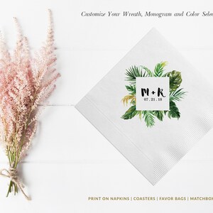 Greenery Wedding Napkins | Bridal Shower Napkins | Rehearsal Dinner | Full Color Napkin | Tropical Napkins