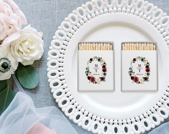 Wedding Matches, Perfect Match Matchboxes, Wedding Favors, Bridal Shower Favor, Peach Watercolor Floral Matches-Set of 50