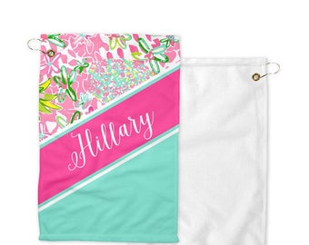 Preppy Personalized Tennis Towel w/Clip; Monogrammed Tennis Towel; Custom Monogram Tennis Gift; Personalized Sports Gift-Tennis Racket Cloth