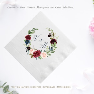 100+ Floral Wedding Napkins, Navy Cream Floral Wedding Napkins, Beverage, Luncheon, Cake Napkins Custom Personalized Bridal Shower Napkins