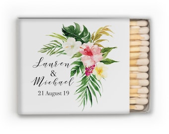 Tropical Wedding Matches, Personalized Wedding Matches, Custom Matchbook Wedding Monogram Favors, Custom Printed Matches, matchbook 339