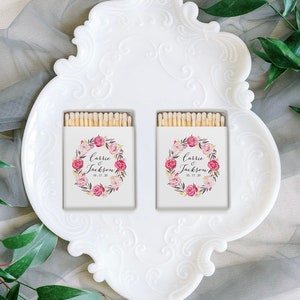 Wedding Matches, Perfect Match Matchboxes, Wedding Favors, Bridal Shower Favor, Peach Watercolor Floral Matches-Set of 50