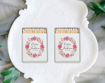 Wedding Matches, Perfect Match Matchboxes, Wedding Favors, Bridal Shower Favor, Peach Watercolor Floral Matches-Set of 50